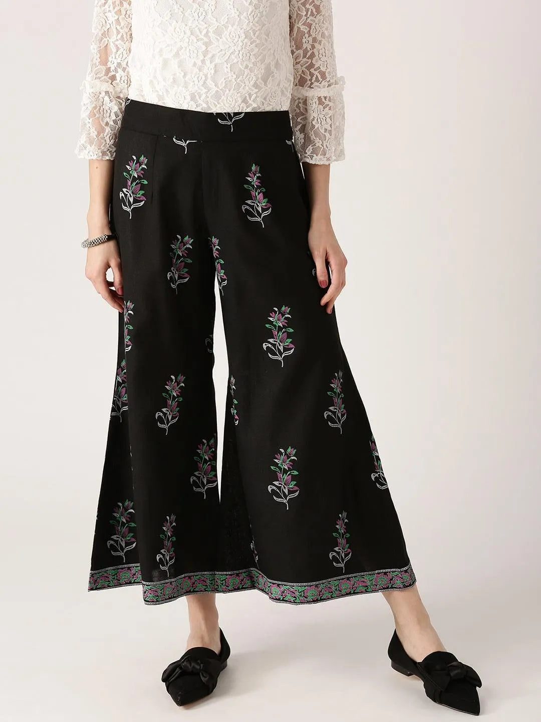 Black Printed Cotton Palazzos - Jashvi