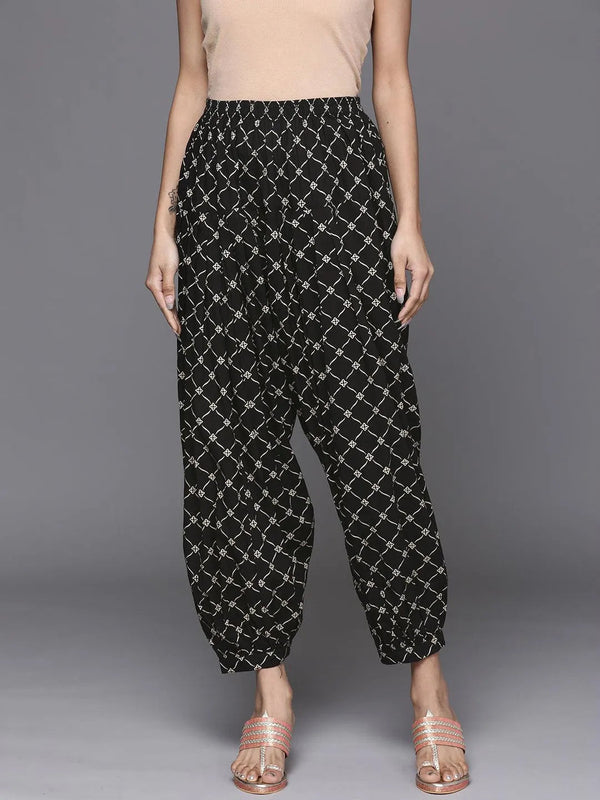 Black Printed Cotton Salwar Pants - Jashvi