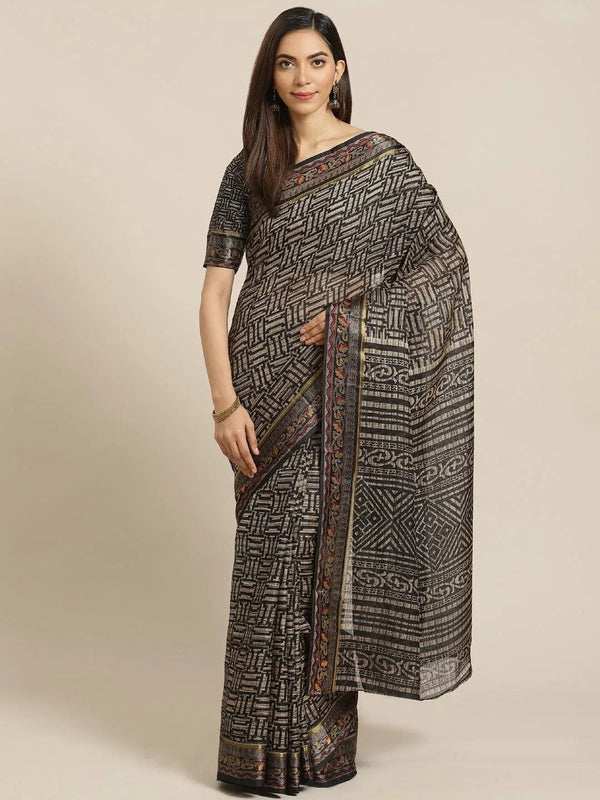 Black Printed Cotton Saree - Jashvi