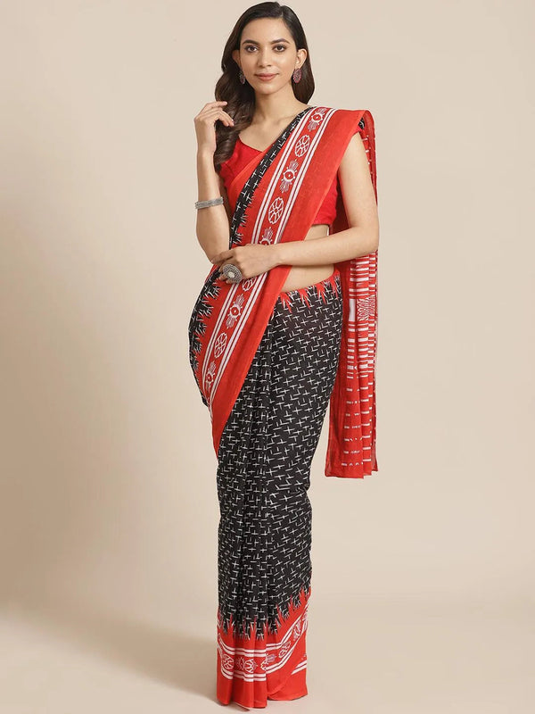 Black Printed Cotton Saree - Jashvi