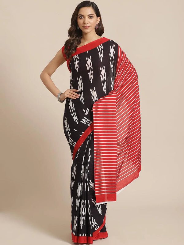 Black Printed Cotton Saree - Jashvi