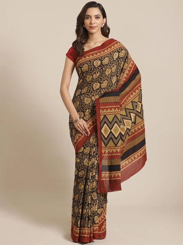 Black Printed Cotton Saree - Jashvi