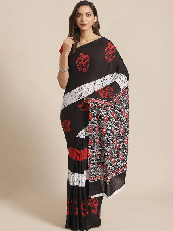 Black Printed Cotton Saree - Jashvi