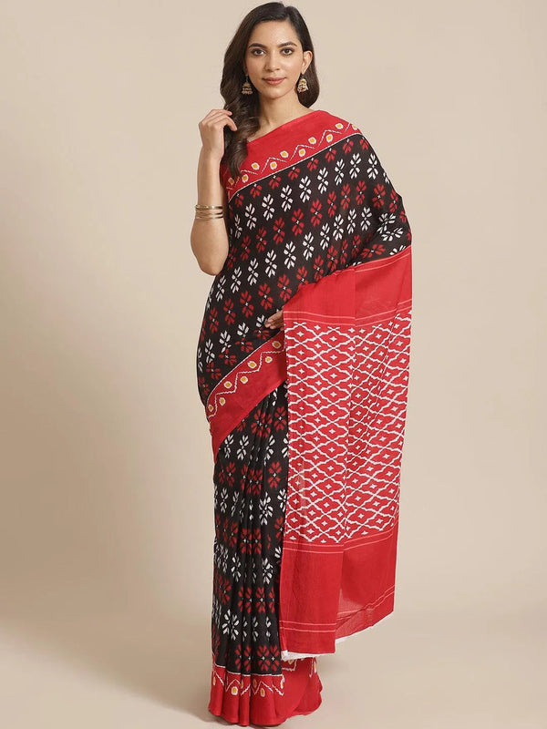 Black Printed Cotton Saree - Jashvi