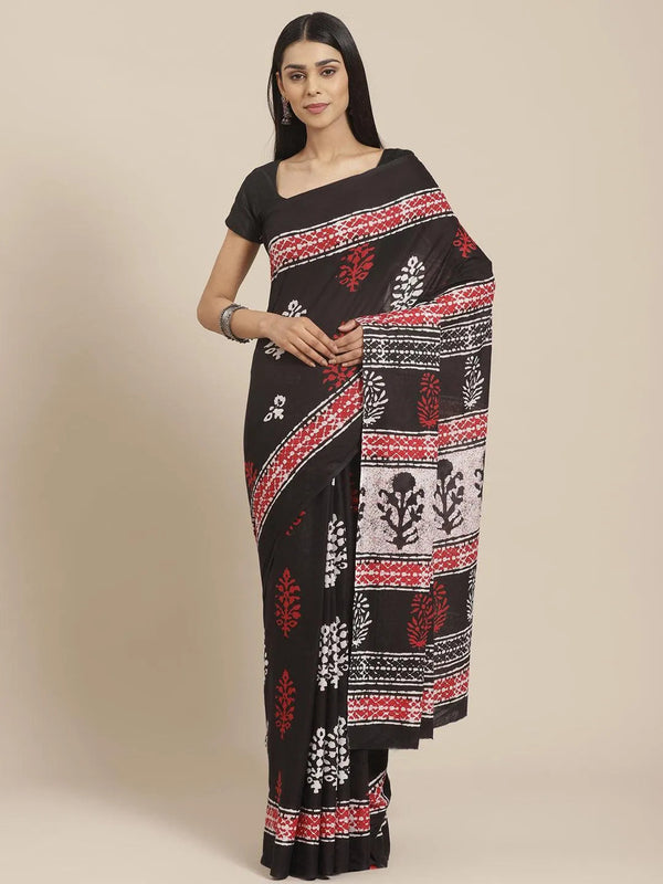 Black Printed Cotton Saree - Jashvi