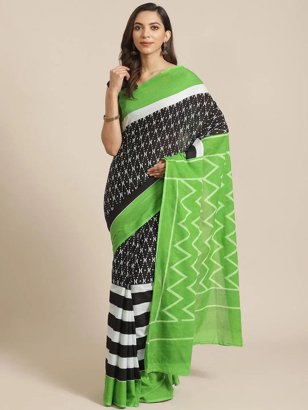 Black Printed Cotton Saree - Jashvi