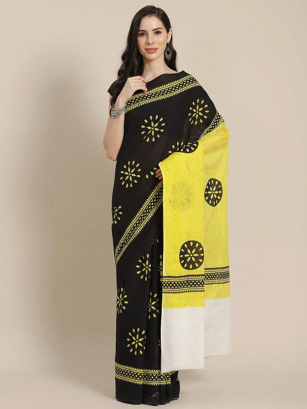 Black Printed Cotton Saree - Jashvi