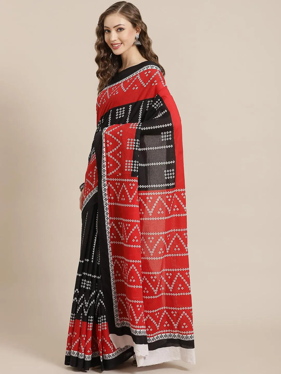 Black Printed Cotton Saree - Jashvi