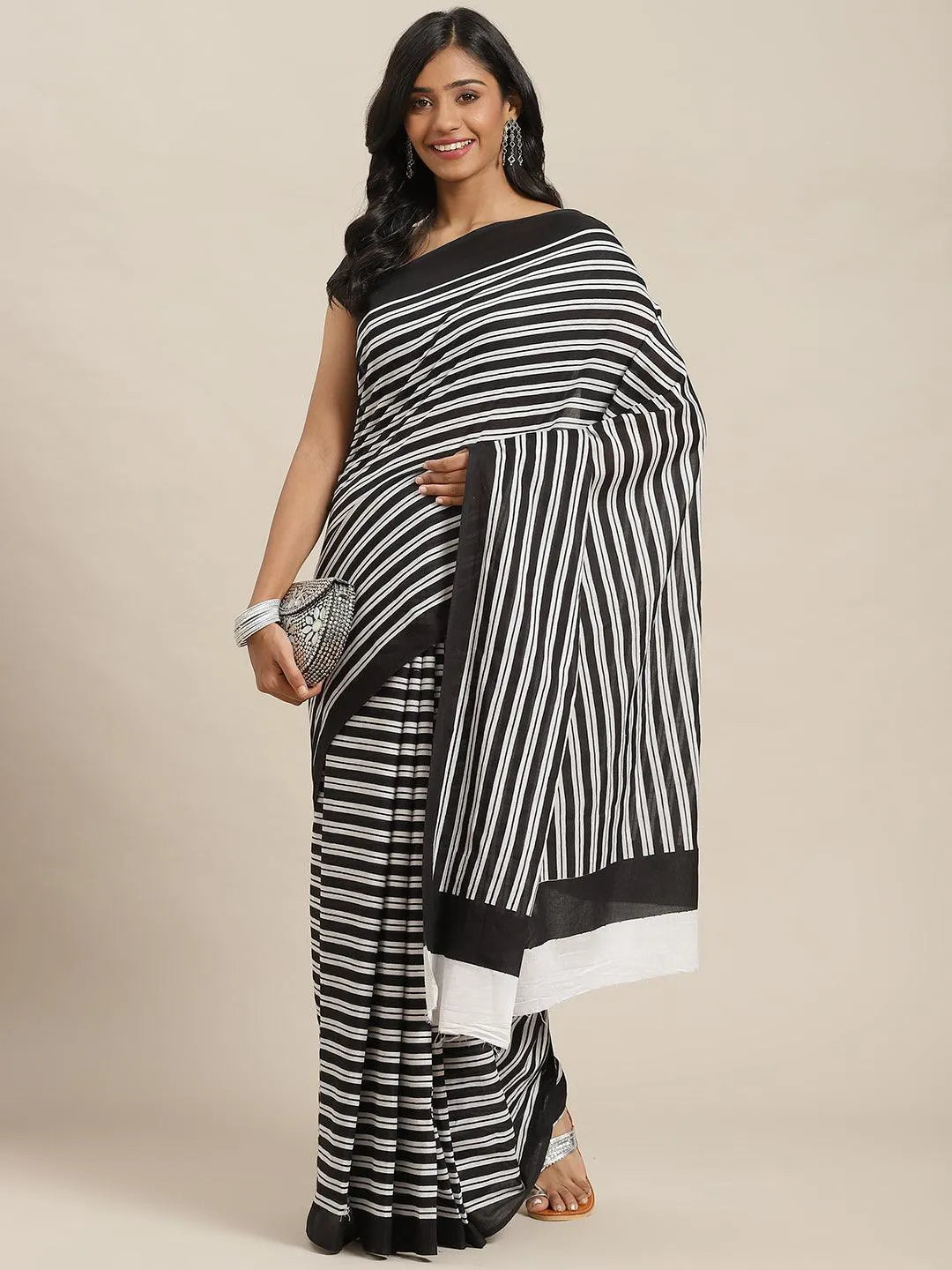 Black Printed Cotton Saree - Jashvi