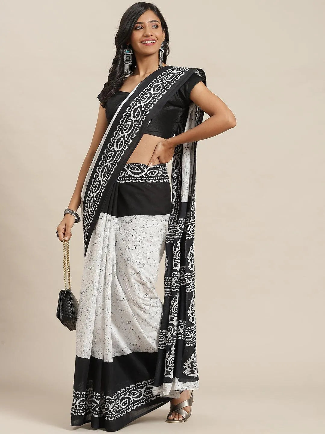 Black Printed Cotton Saree - Jashvi