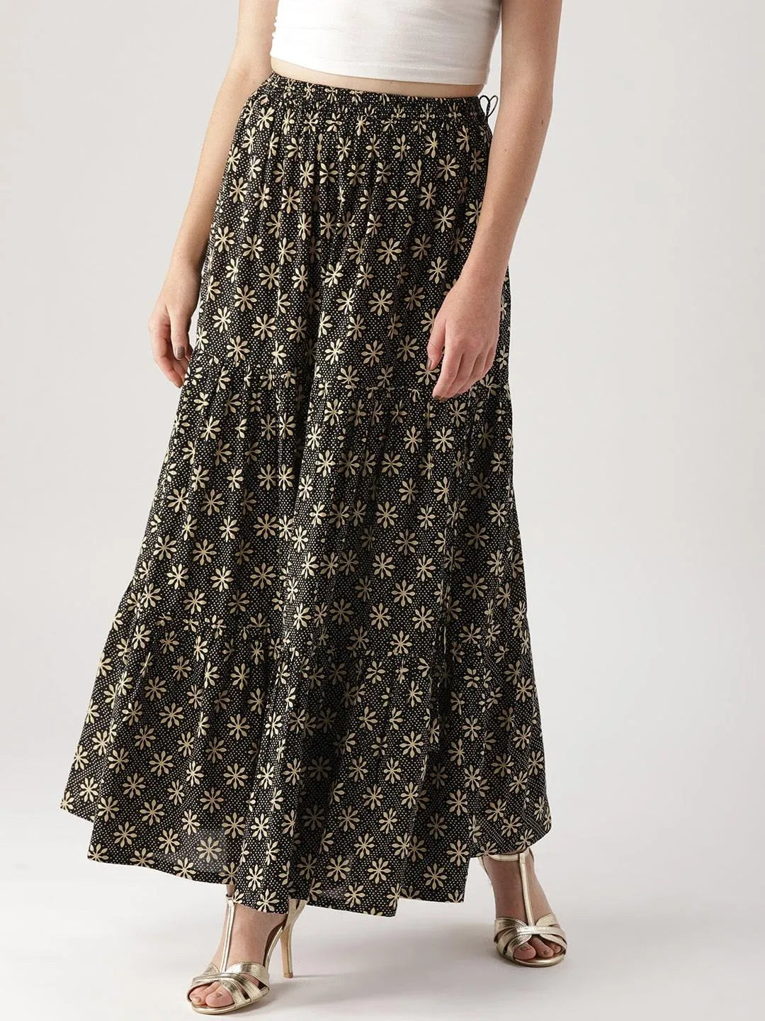 Black Printed Cotton Skirt - Jashvi