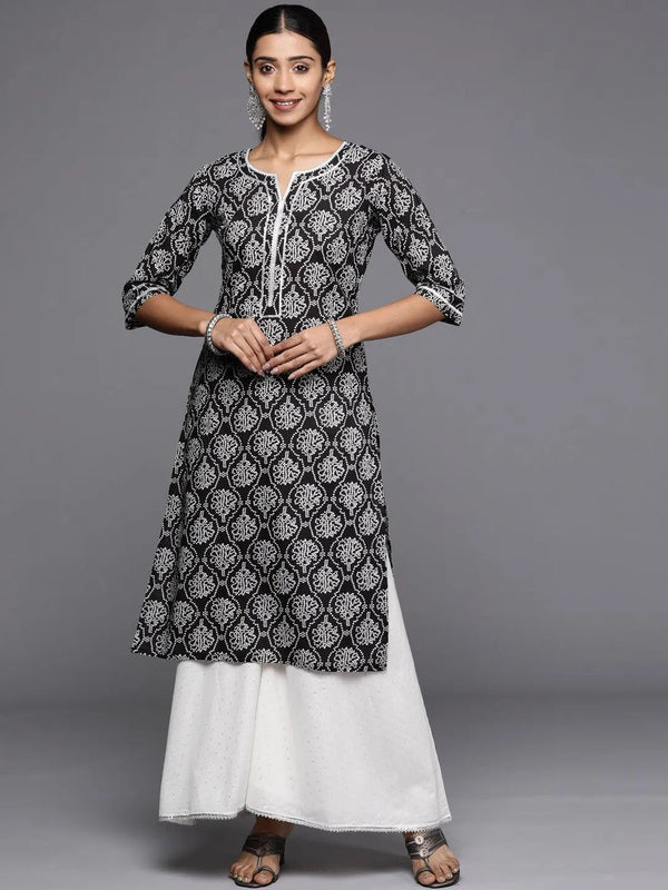 Black Printed Cotton Straight Kurta - Jashvi