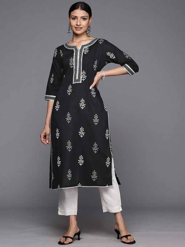 Black Printed Cotton Straight Kurta - Jashvi