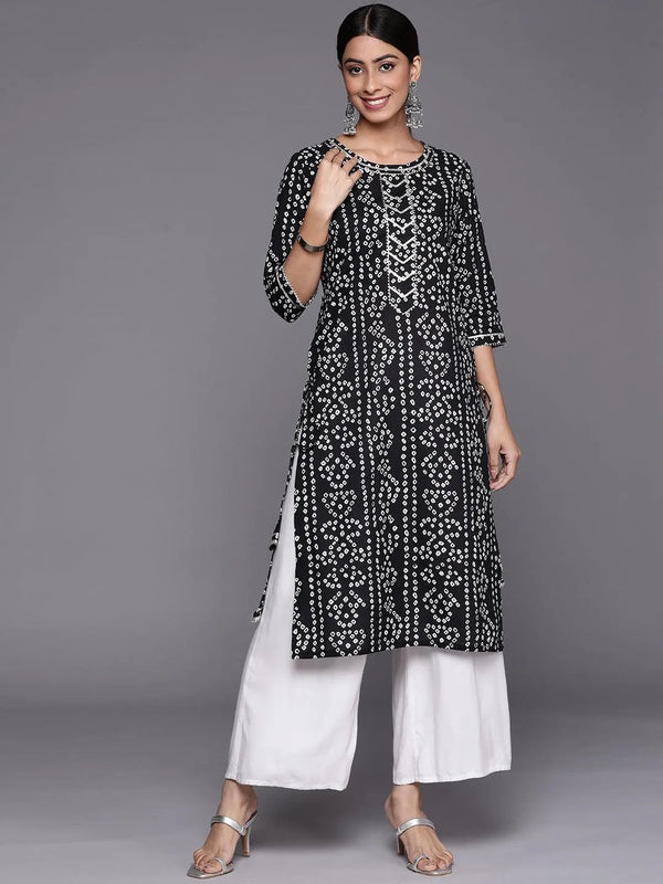 Black Printed Cotton Straight Kurta - Jashvi