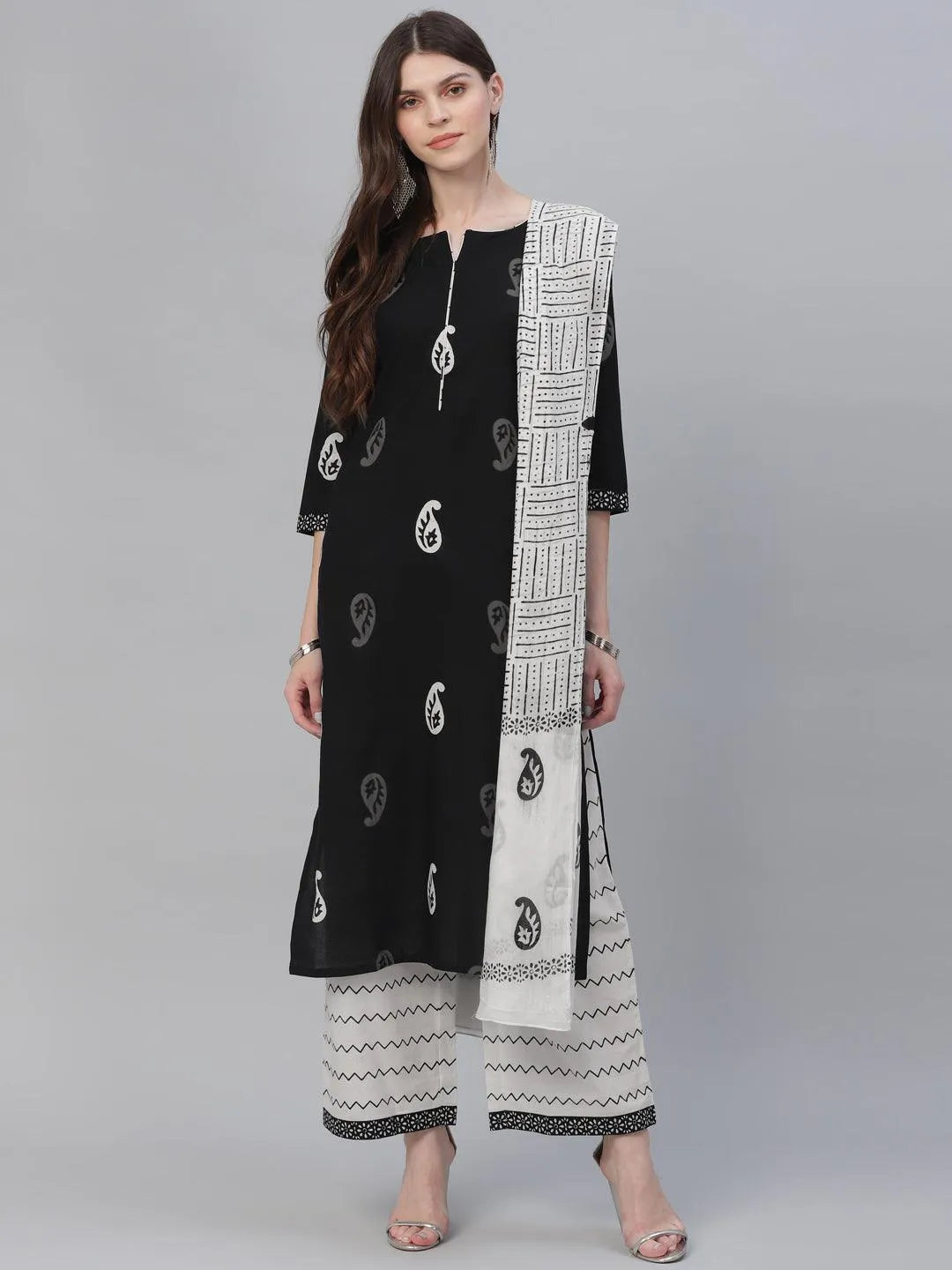 Black Printed Cotton Suit Set - Jashvi