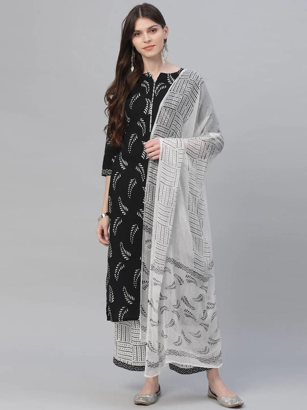 Black Printed Cotton Suit Set - Jashvi