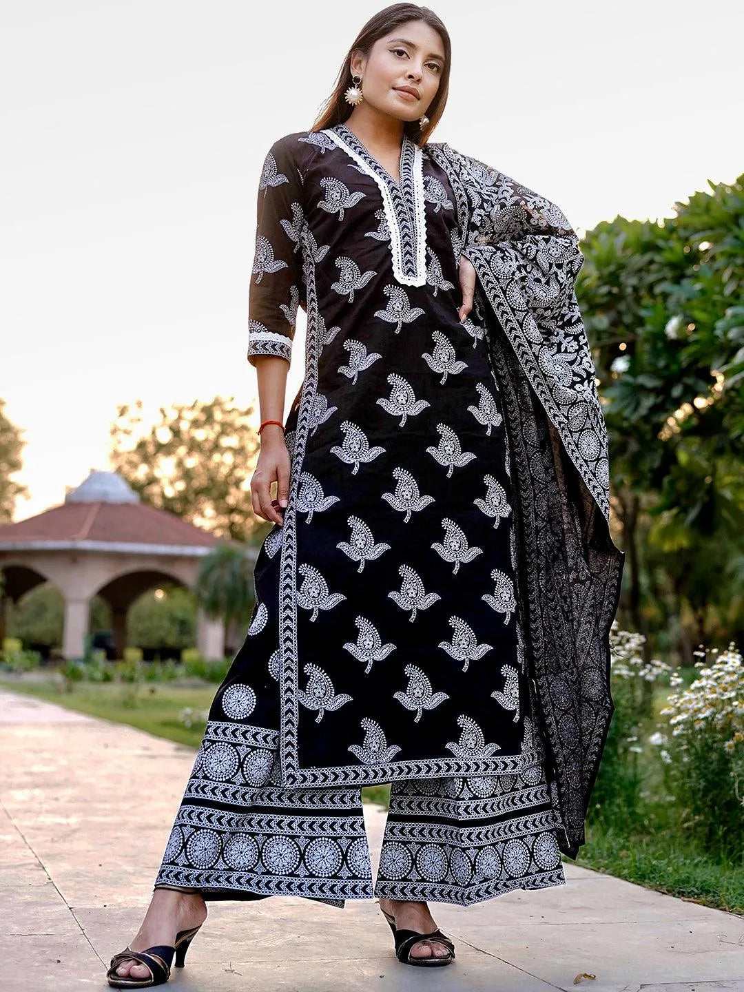 Black Printed Cotton Suit Set - Jashvi