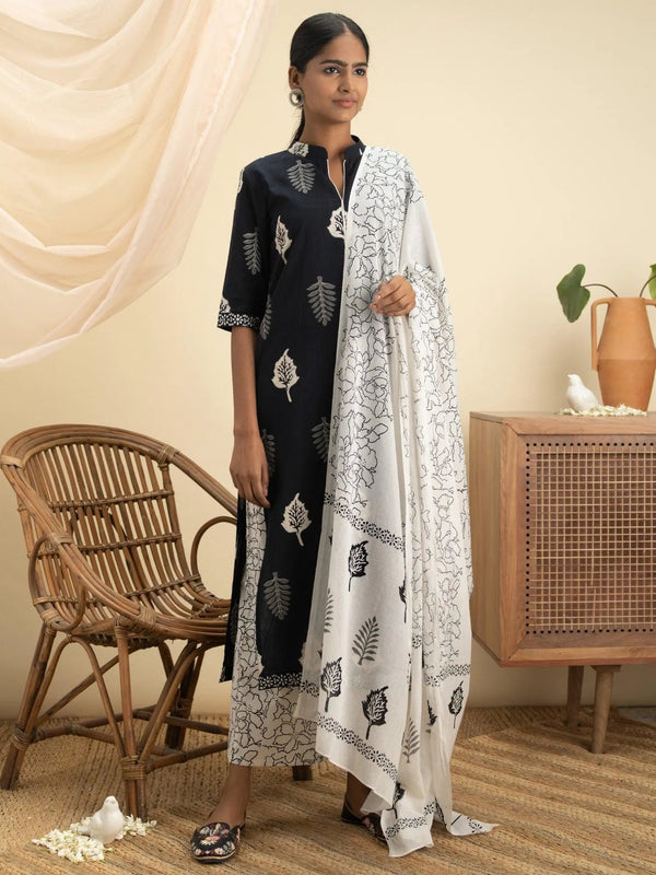 Black Printed Cotton Suit Set - Jashvi