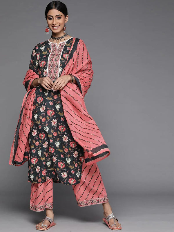 Black Printed Cotton Suit Set - Jashvi