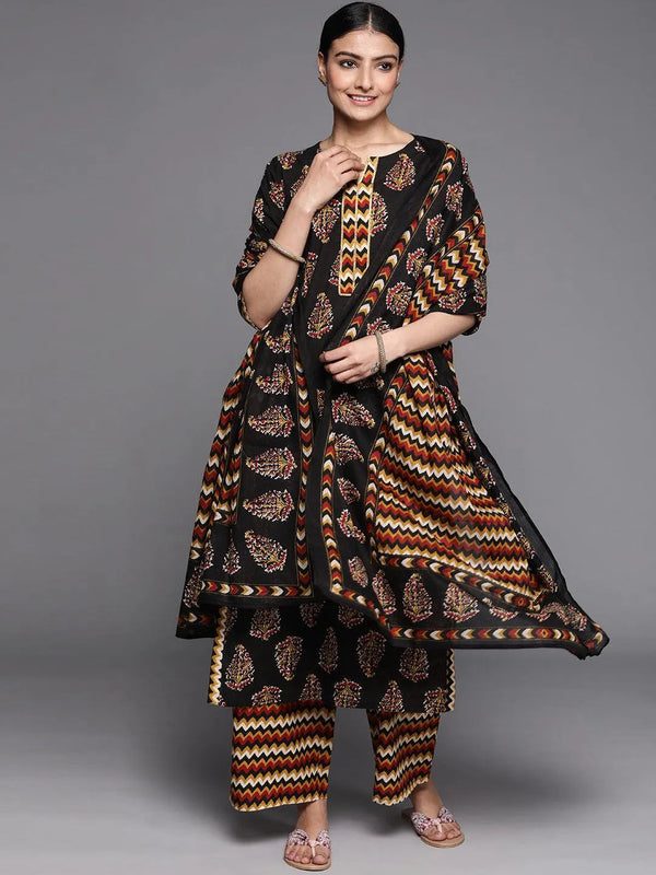 Black Printed Cotton Suit Set - Jashvi