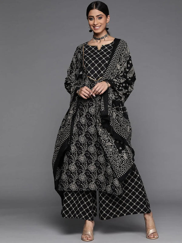 Black Printed Cotton Suit Set - Jashvi