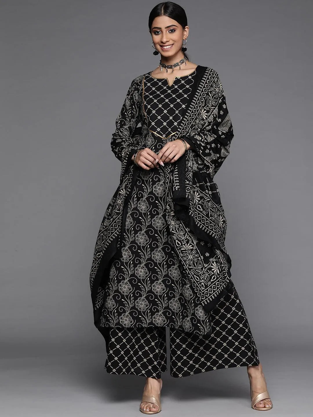 Black Printed Cotton Suit Set - Jashvi