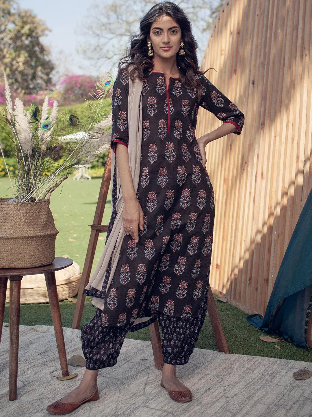 Black Printed Cotton Suit Set - Jashvi