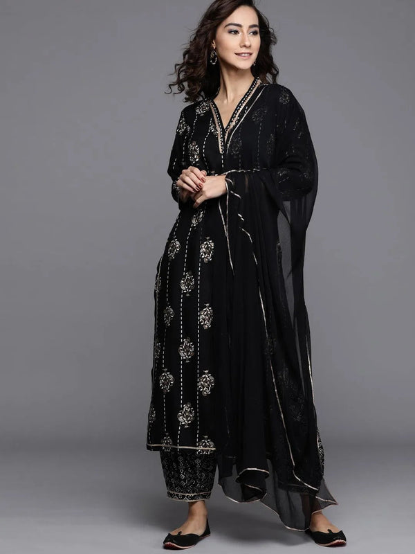 Black Printed Cotton Suit Set - Jashvi