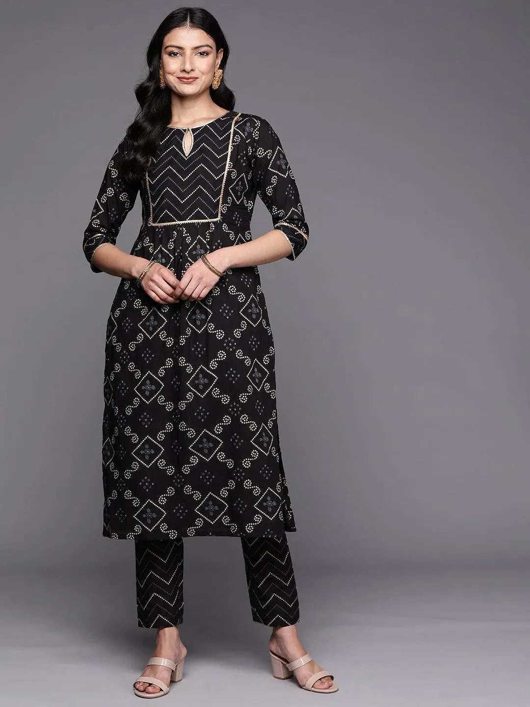 Black Printed Cotton Straight Kurta Set With Trousers - Jashvi