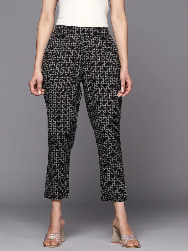 Black Printed Cotton Trousers - Jashvi