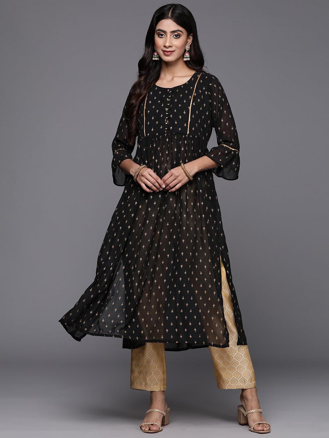 Black Printed Georgette A-Line Kurta - Jashvi