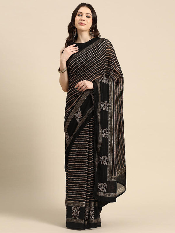 Black Printed Georgette Saree - Jashvi