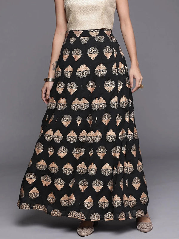 Black Printed Georgette Skirt - Jashvi