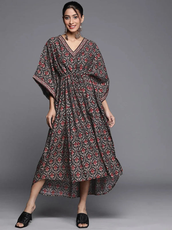 Black Printed Kaftan Dress - Jashvi