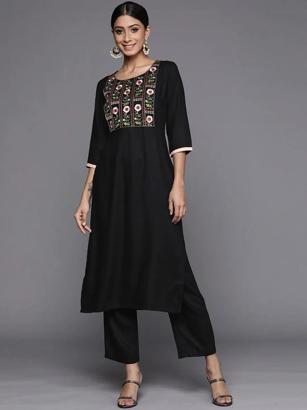 Black Printed Pashmina Wool Kurta - Jashvi