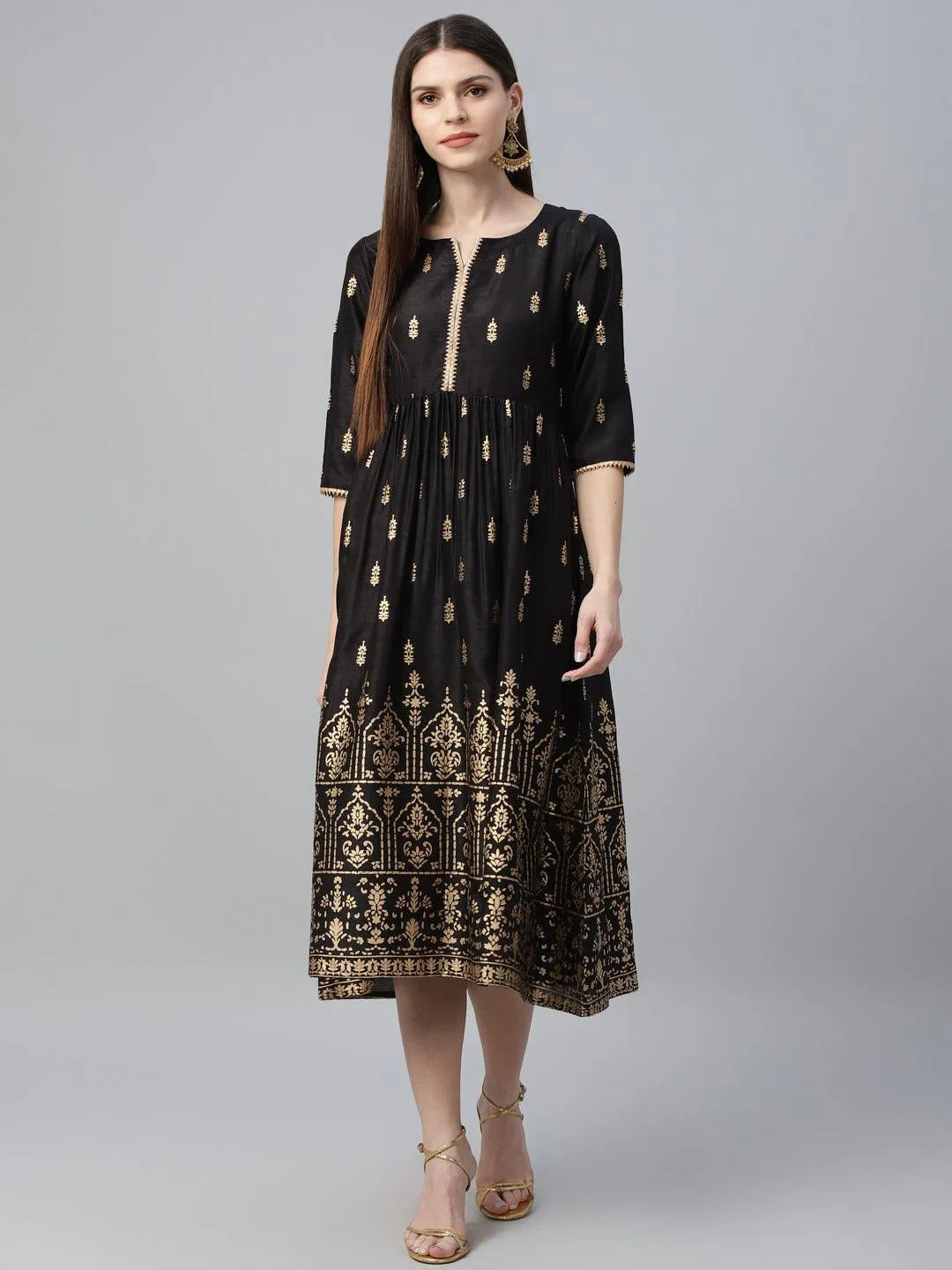 Black Printed Polyester Dress - Jashvi