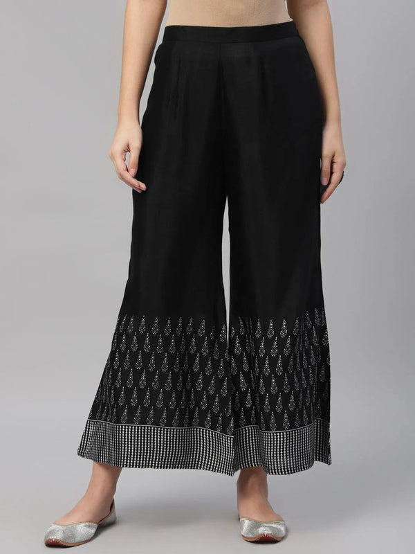 Black Printed Polyester Palazzos - Jashvi