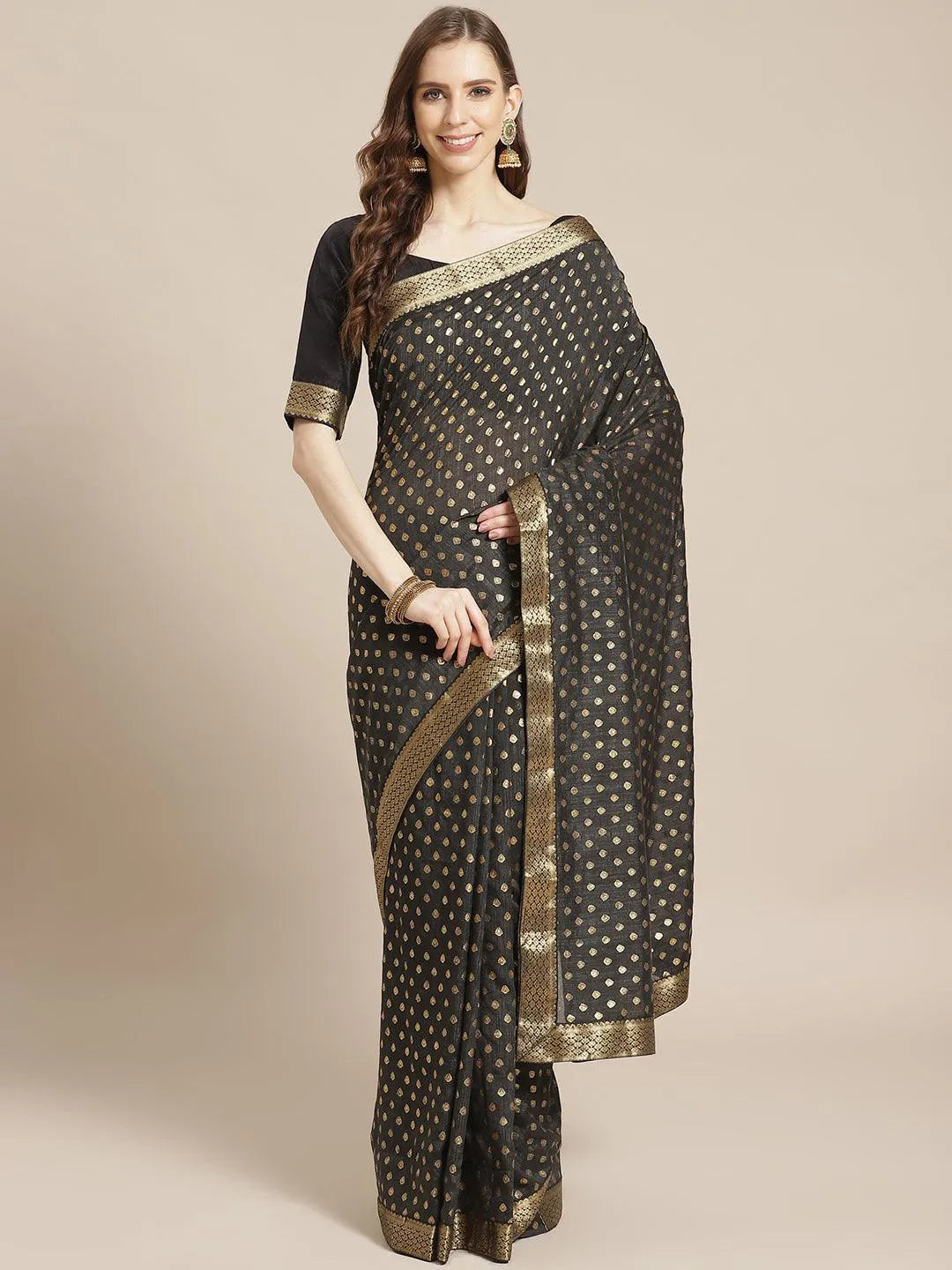 Black Printed Polyester Saree - Jashvi