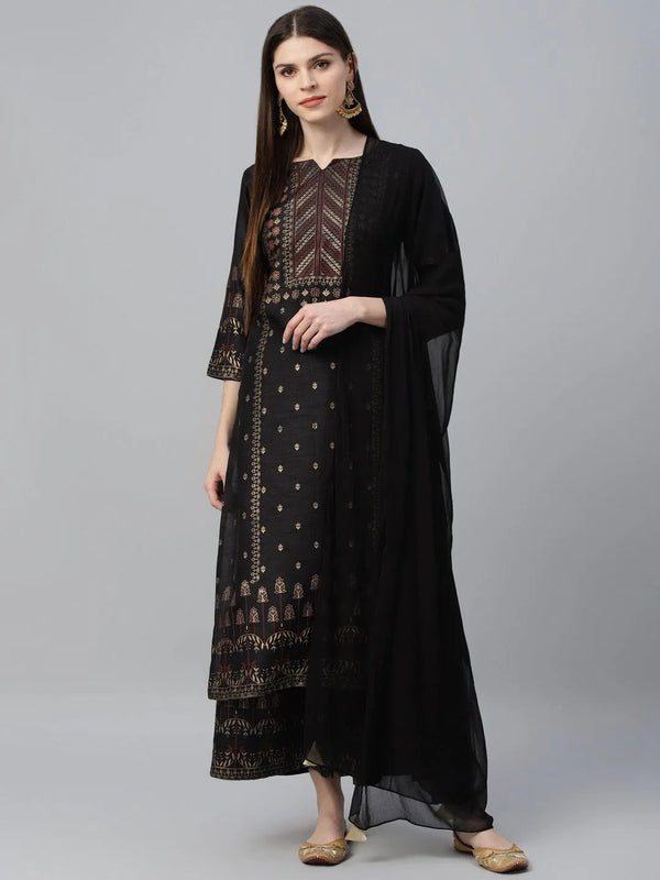 Black Printed Polyester Suit Set - Jashvi