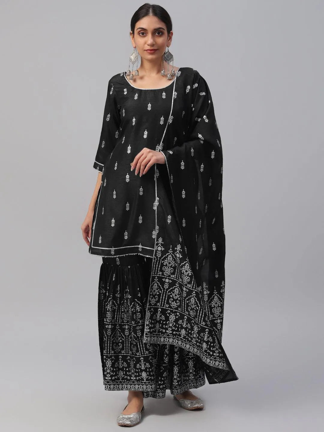 Black Printed Polyester Suit Set - Jashvi