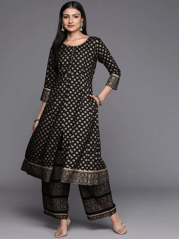 Black Printed Rayon A-Line Kurta - Jashvi