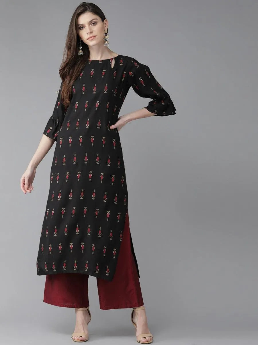 Black Printed Rayon Kurta - Jashvi