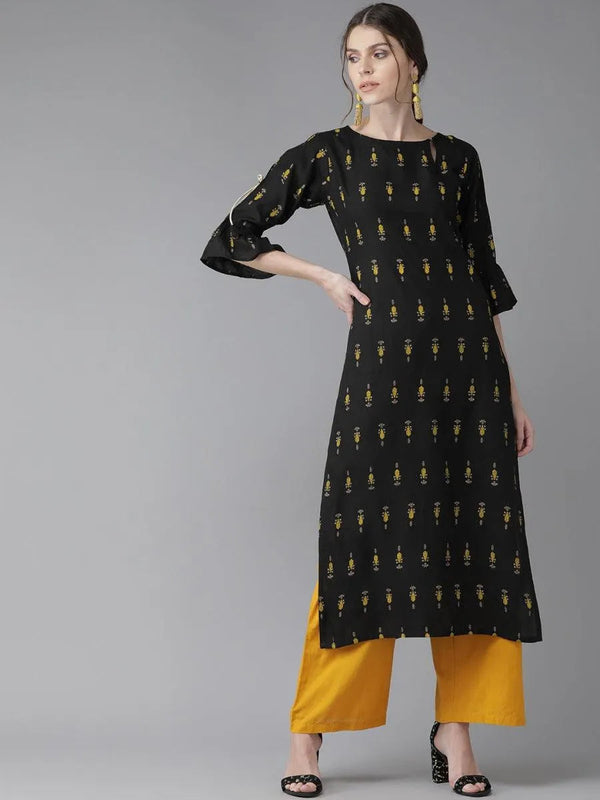 Black Printed Rayon Kurta - Jashvi