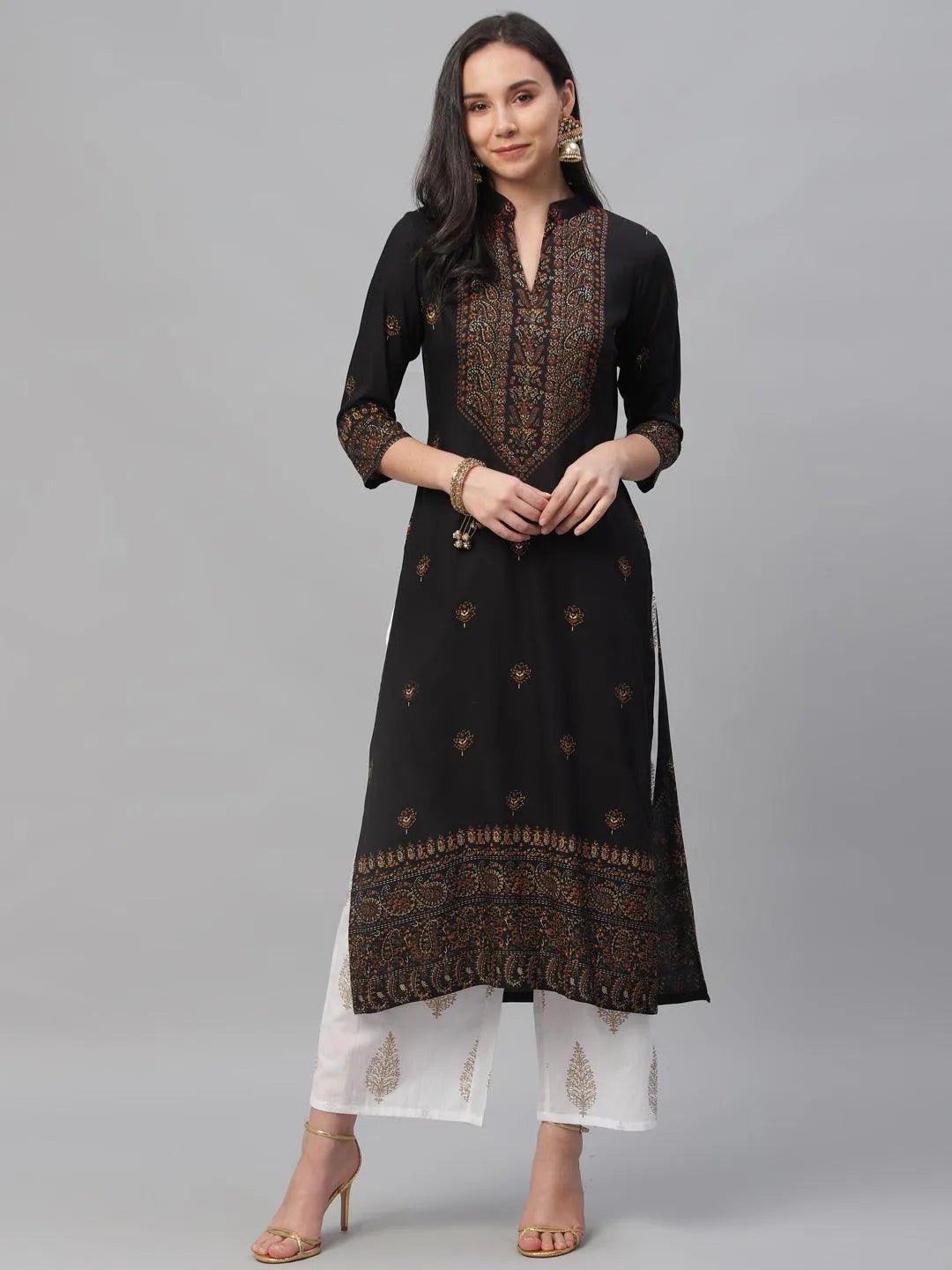 Black Printed Rayon Kurta - Jashvi