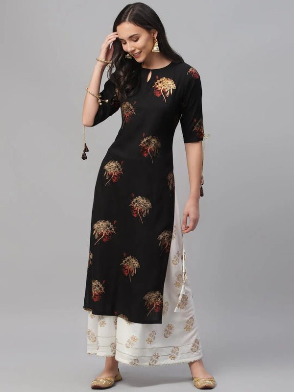 Black Printed Rayon Kurta - Jashvi