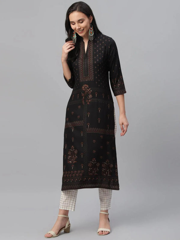 Black Printed Rayon Kurta - Jashvi