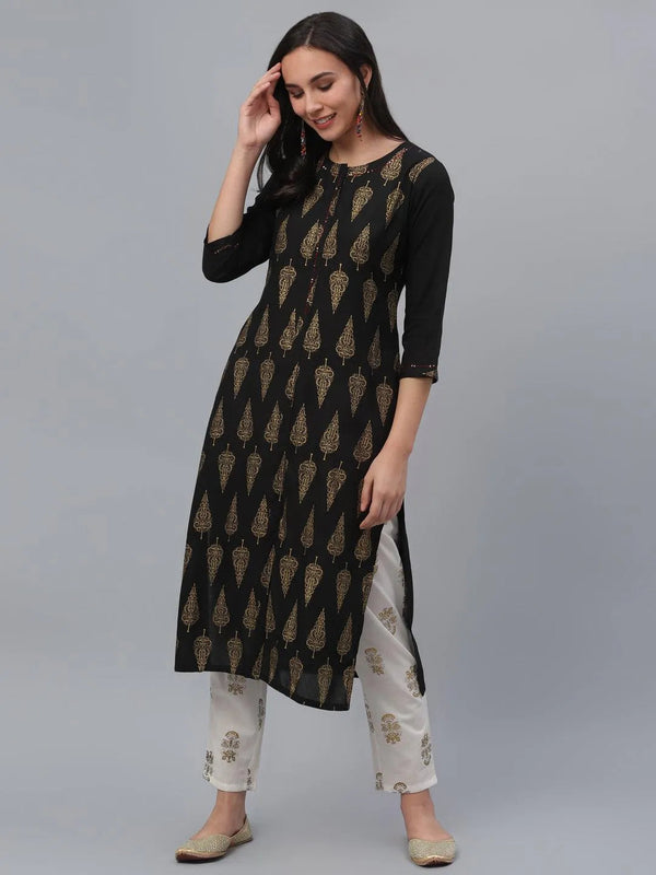 Black Printed Rayon Kurta - Jashvi