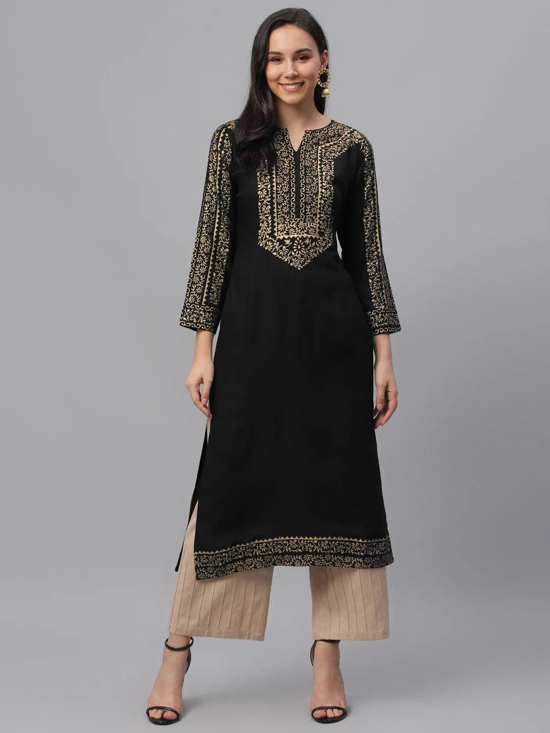 Black Printed Rayon Kurta - Jashvi