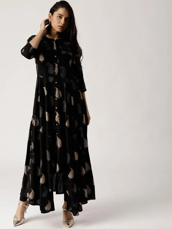 Black Printed Rayon Kurta - Jashvi