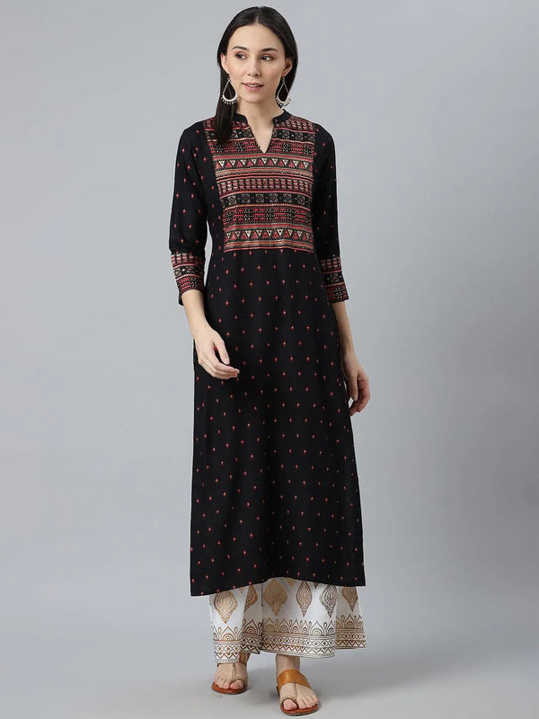 Black Printed Rayon Kurta - Jashvi